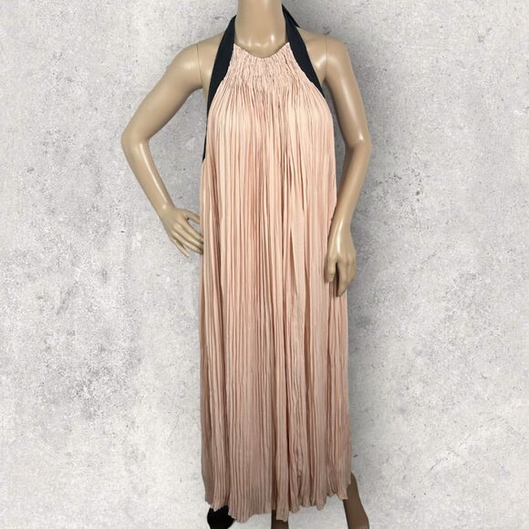 Aritzia Le Fou Couvin Dress Blush‎ Pink Black Silk Size XXS Halter Maxi Bohemian - Picture 3 of 12